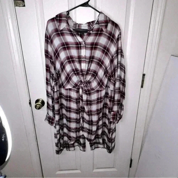 Lane Bryant Dresses & Skirts - EUC Lane Bryant Flannel Shirt Dress Size 18 Tunic Plaid Knotted Front High Low